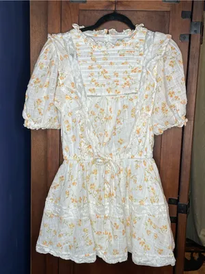 Sabo Skirt Womens Floral Mini Dress Small Ivory Lace Puff Sleeve Cottagecore Boh thumbnail 2