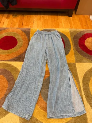 Aerie Blue Gauze High Waisted Wide Leg Pants Flowy Side Slits Coverup Size Small thumbnail 2