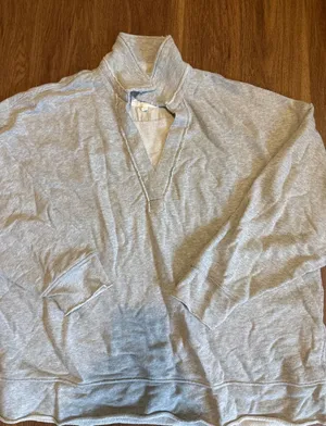Aerie Heather Gray Split Neck Raw‎ Edge Pullover Sweatshirt oversized Large thumbnail 1