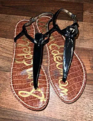 Sam Edelman Black T-Strap Sandals with Brown Croc Footbed 7.5 summer beach thumbnail 1