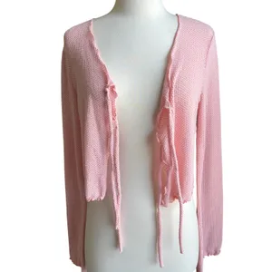 Paper Moon Pink Tie Open Front Cropped Cardigan Lrg Knit Y2K Fairy Coquette‎ 90s thumbnail 3