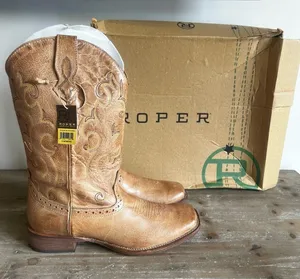 ROPER NEW Women’s Lindsey Tan Leather Square Toe Boot Size 9 #B1657A thumbnail 1