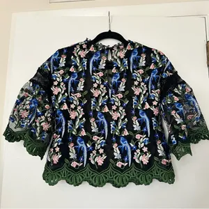 Topshop Floral Peacock Embroidered Crochet Top thumbnail 4