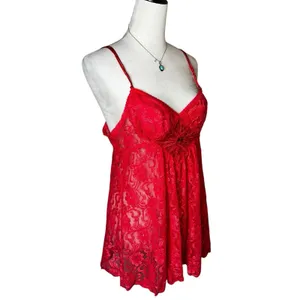 Vintage‎ Y2K Red Lace Sequin Babydoll Tank Lingerie Sheer Slip Chemise Large thumbnail 3