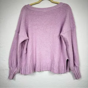 Pilcro Purple Balloon Sleeve Fluffy Sweater V Neck Womens M Oversized Boho Fall thumbnail 12
