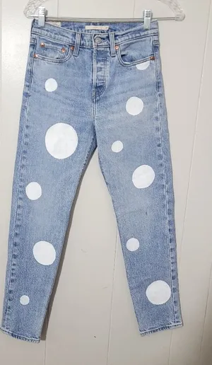 Levi’s Wedgie Straight Jeans Women’s Size 25 White Polka Dot Light Wash thumbnail 1