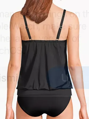 Lands End Womens Blouson Chlorine Resistant Tankini Swim Top in Black Size 16 thumbnail 2
