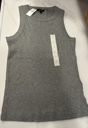 Banana Republic Factory Ribbed Racer Tank Crewneck Size Medium Gray Stretch NEW thumbnail 1