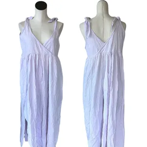 NWOT American Eagle Cotton Shoulder Tie Front Slit Midi Maxi Dress Lilac thumbnail 3