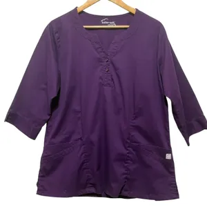 Butter Soft Womens Scrub Top L Purple V Neck 3/4 Sleeve Stretch‎ Nursing Uniform thumbnail 1