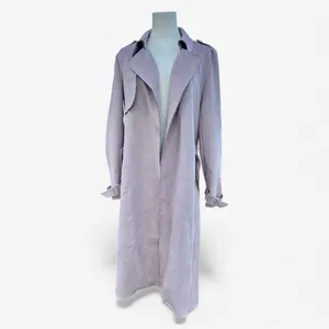 Zara Faux Suede Lavender Trench Coat Dusty Lilac Tie Waist Soft Minimalist S thumbnail 3