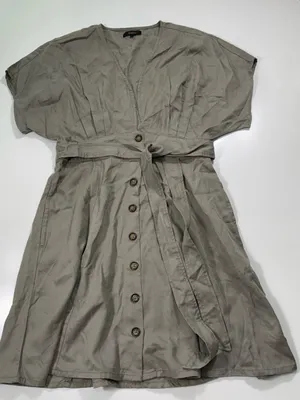 Quince 100% Lyocell Vintage Wash Tencel Button Front Dress in Olive NWOT thumbnail 2