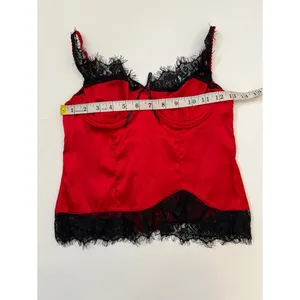 sophie b. Cherry Red/Black Satin Lace Intimates Corset Top Sz M Women thumbnail 4
