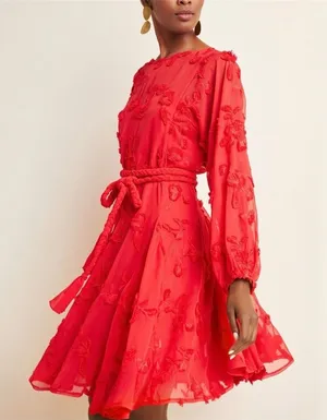 Anthropologie Mare‎ Mare Amal Puff Sleeve Textured Floral Mini Dress Red Size XS thumbnail 1