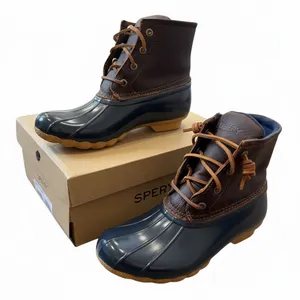 Sperry Top-Sider Saltwater Duck Boot Women’s Tan/Navy Waterproof Lace-Up 6 M NEW thumbnail 1