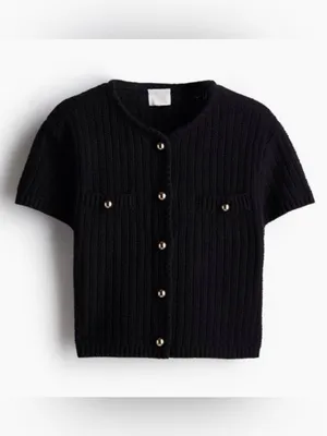 H&M Small Black Short Sleeve Knit Cardigan Gold Buttons Cropped Preppy Chic Top thumbnail 10