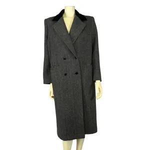 Vintage 1980s Central Park Wool Herringbone Velvet Collar Long Coat size Medium thumbnail 2