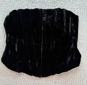 Zara Black Quilted Velvet Crop Bustier with Scalloped Edges Size Medium thumbnail 1