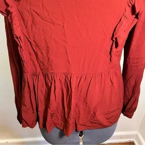 Loft Women's Size Large Wild Currant Ruffle-Sleeve Peplum Top Burnt‎ Red Orange thumbnail 10