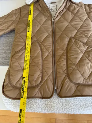 Abercrombie & Fitch Quilted Tan Puffer Jacket with White Sherpa Collar Sz Small thumbnail 9