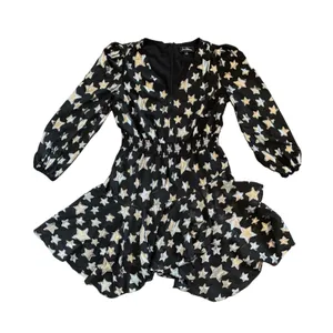 Sam Edelman Womens 6 Black Silver Metallic‎ Star Print Mini Dress V Neck thumbnail 5
