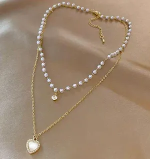 Love Pendant Double Collar Chain Necklace thumbnail 1