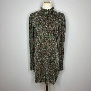 Asos - Plisse Frill Neck Mini Dress in Dark Green Floral thumbnail 3