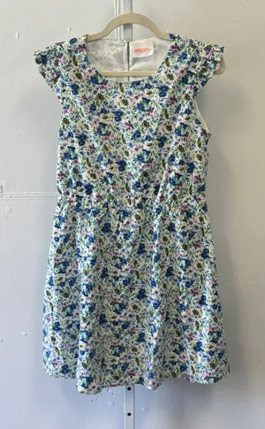 Moon Boutique Floral Ruffle Cap Sleeve Mini Dress White Blue Cotton‎ Large thumbnail 1
