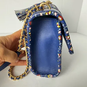 Tory Burch Fleming Printed Small Convertible Shoulder Bag Blue Wild Pansy thumbnail 13