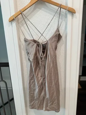 Line & Dot Taupe Satin Ruched Cowl Neck Midi Dress XS thumbnail 5