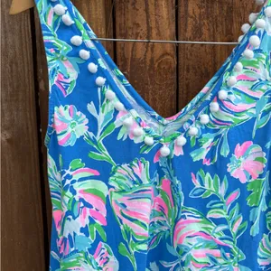 Lilly Pulitzer Camilla Floral Blue Flare Fancy Fina Print Cotton Tank Dress thumbnail 2