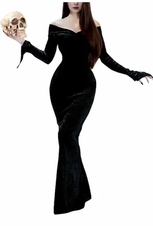 NEW Velvet Halloween Costume Off Shoulder Gothic Dress Adult Cosplay Dress S thumbnail 1