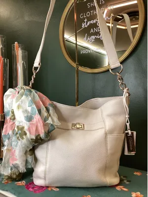 Calvin Klein White Pebbled Faux Leather with Scarf and‎ Charm thumbnail 1