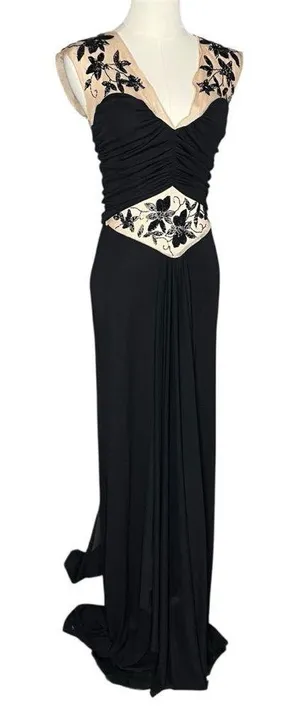 Vintage Cache Illusion Neckline Floral Beaded Mesh Waist Full Length Gown thumbnail 1
