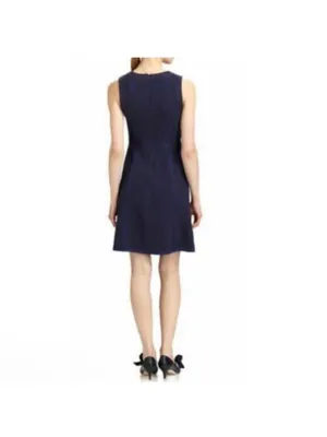 Tory Burch Addis Normandy Dress Womens Medium Navy Blue A-Line Pleated thumbnail 2