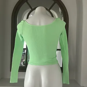 NEW Free People Meg Rib Long Sleeve Cropped Top in Lt Green Size M/L New w/o Tag thumbnail 4