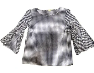 Jane & Delancey‎ Blue Gingham Blouse XS Cotton Bell Sleeve Scoop Neck thumbnail 1