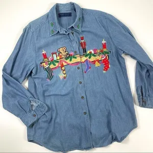 Karen Scott Vintage Christmas Chambray Top thumbnail 1