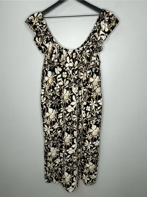 Ava & Viv Linen Blend Ruffle Top Black and Tan Floral Dress Size XXL thumbnail 3