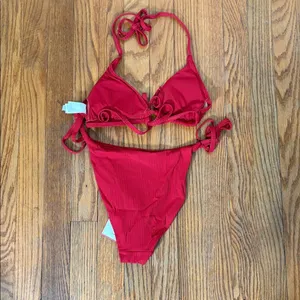 Andie‎ String Bikini Set Ribbed Flame Red size XL NWT/NWOT thumbnail 4