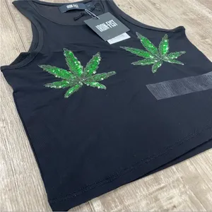 NEW! Iron Fist Sheer Black Mary Jane Green Sequins Cropped Tank Top Size MEDIUM thumbnail 5