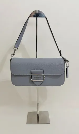 COACH Morgan CL461 Grey Mist Pebble Leather Shoulder Bag Silver Hardware thumbnail 1