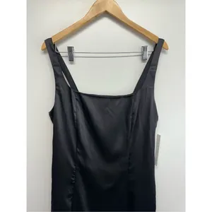 AQUA Mini‎ Satin Dress Size Large Black Square Neck Sleeves Exclusive NWT thumbnail 3