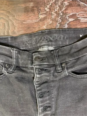 American Eagle High Rise Flare Jeans 6 Regular Black Stretch Button Fly thumbnail 3