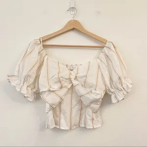 SAGE the Label Crop Puff‎ Sleeve Smocked Blouse Size Small thumbnail 2