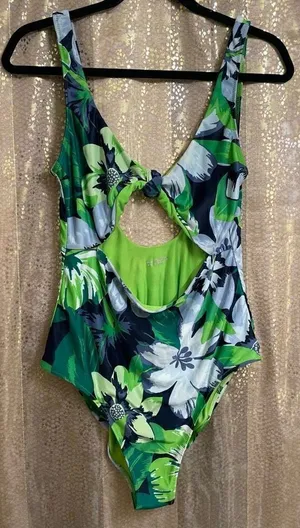Aerie Green Blue Tropical‎ Floral Knot Front Cutout One Piece Swimsuit Medium thumbnail 1