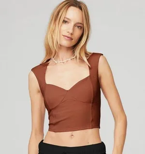 Alo Yoga Ribbed Sweetheart Women's Top in Rust Size: S thumbnail 1
