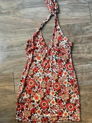 Floral Halter dress in orange and Brown thumbnail 2