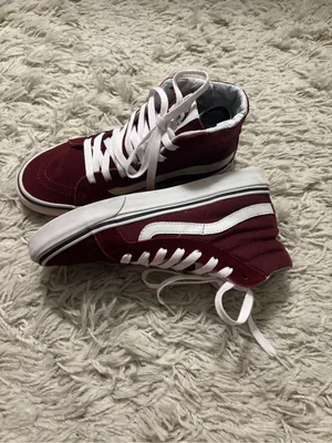 Vans High Top Sneakers Women’s Size 6, Men’s Size 4.5 Burgundy with White thumbnail 8