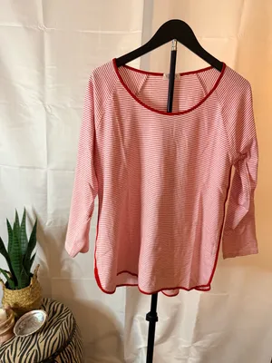 Lake Womens Red Striped Sleep Top 3/4 Sleeve Lounge Pima Cotton Classic Prep thumbnail 4